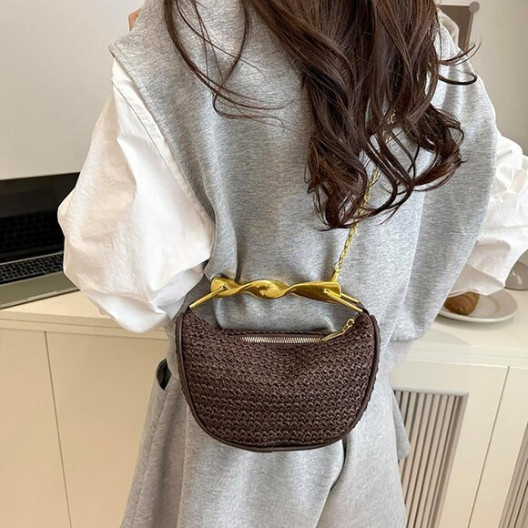 Straw Crossbody Bag Women Mini Woven Purse Shoulder Satchel Zipper - Picture 9 of 9